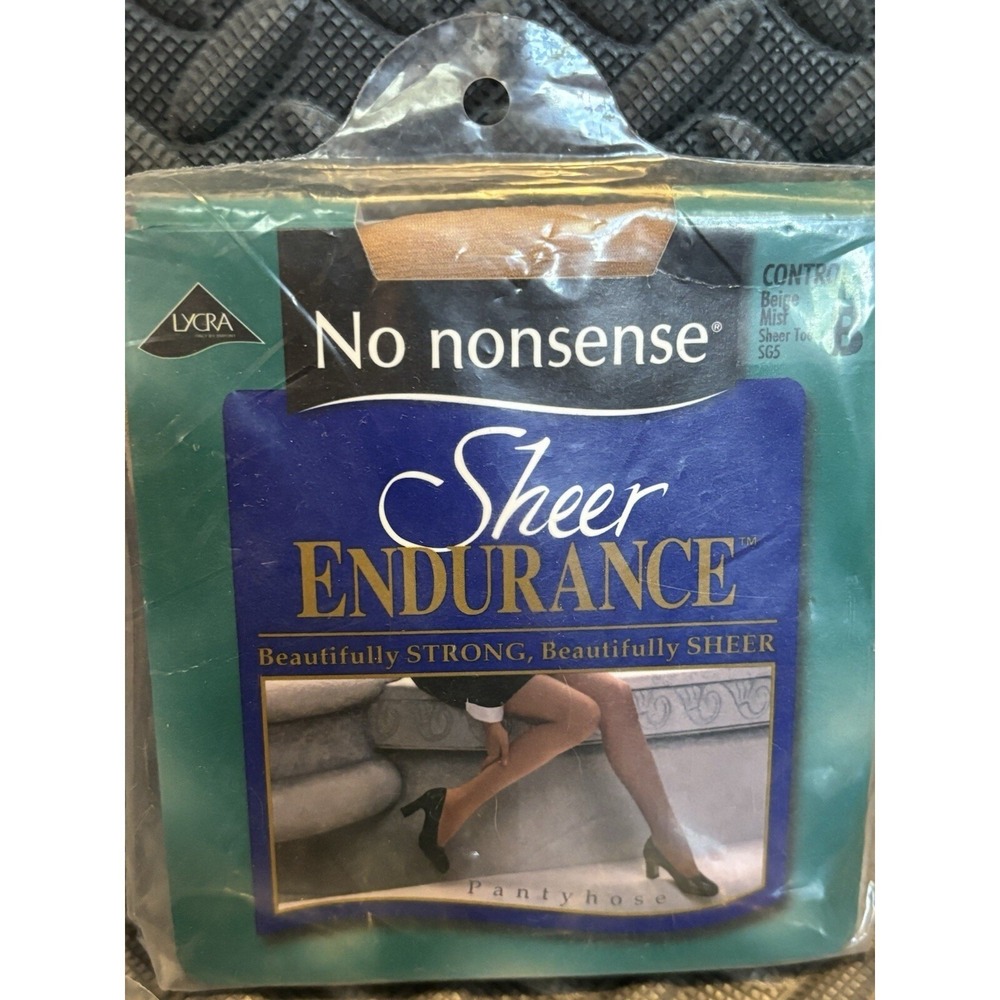VTG No Nonsense Sheer Endurance Pantyhose Control Top Sz B Sheer Toe Beige‎ Mist